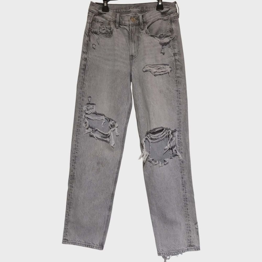 American Eagle 90s Straight Baggy Distressed Stonewash Gray Jeans 29W Womens